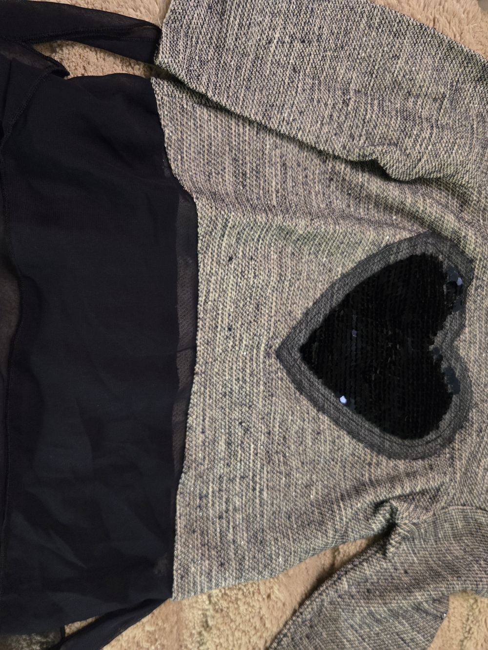 Knit with Black Heart Sequin Detail
